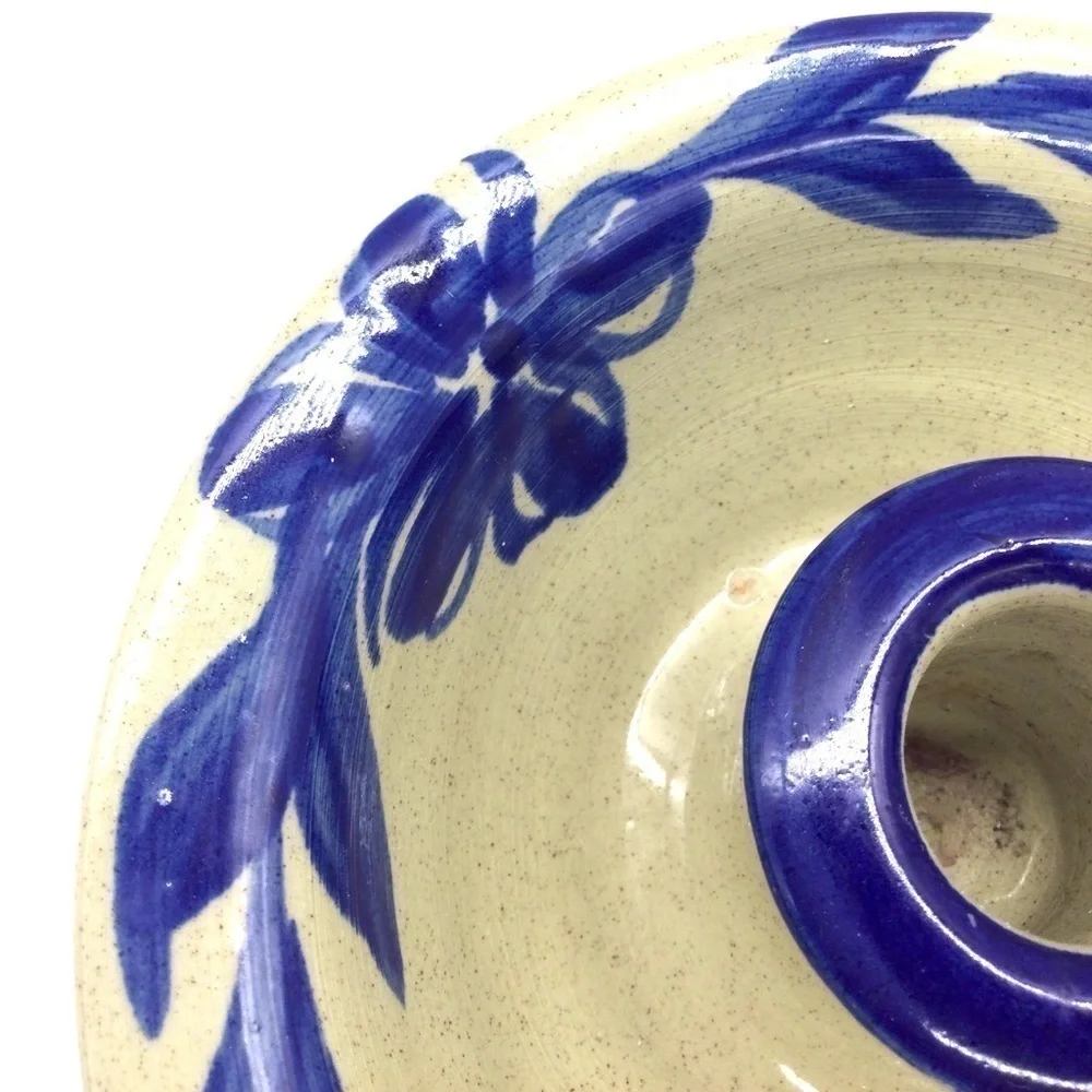 W.P.F. 3.5” Blue pottery candle holder candlestick 1999 Victorian farmhouse folk